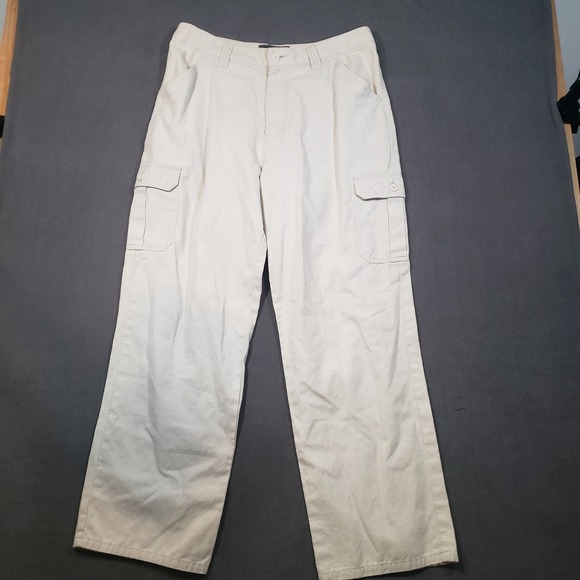 Route 66 Pants - Route 66 Cargo Pants Womens 14 Cream Ramie Cotton Straight Leg Utility
